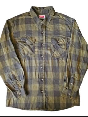 Wrangler Men’s Blackwatch Checked Flannel Button Down Shirt Green Sz Large